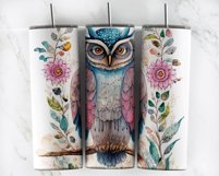 Beautiful Watercolor OWL Tumbler Wrap PNG Product Image 3