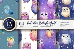 Tiny Stars Dreamy Owls Watercolor Seamless Digital Paper Product Image 1