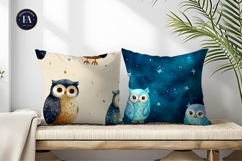 Dreamy Owls with Tiny Stars Watercolor Digital Paper Product Image 2