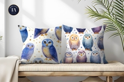 Watercolor Owls with Tiny Stars Dreamy Digital Paper Product Image 2