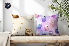 Seamless Watercolor Owls Tiny Stars Dreamy Digital Paper Product Image 2