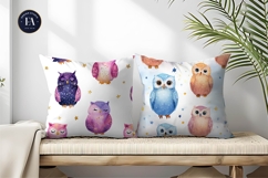 Seamless Watercolor Owls Tiny Stars Dreamy Digital Paper Product Image 2