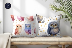 Dreamy Owls with Tiny Stars Watercolor Digital Paper Product Image 2