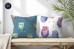 Tiny Stars Dreamy Owls Watercolor Seamless Digital Paper Product Image 2