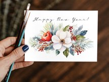 New Year Cards. Watercolor Christmas Card Printable PNG Product Image 5