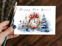 New Year Cards. Watercolor Christmas Card Printable PNG Product Image 2