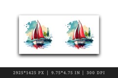 Watercolor painting of sailboat with red sails on calm water summer print 20 oz tumbler skinny mug wrap clipart t-shirt sublimation printable design