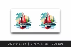 Watercolor painting of sailboat with red sails on calm water summer print 20 oz tumbler skinny mug wrap clipart t-shirt sublimation printable design