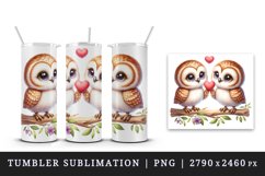 Watercolor pair of cute friendly owls holding heart Love Valentine Day print 20oz tumbler skinny mug wrap clipart t-shirt sublimation printable design