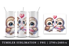 Watercolor pair of cute friendly owls holding heart Love Valentine Day print 20oz tumbler skinny mug wrap clipart t-shirt sublimation printable design