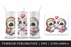 Watercolor pair of cute friendly owls holding heart Love Valentine Day print 20oz tumbler skinny mug wrap clipart t-shirt sublimation printable design