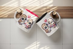 Watercolor pair of cute friendly owls holding heart Love Valentine Day print 20oz tumbler skinny mug wrap clipart t-shirt sublimation printable design
