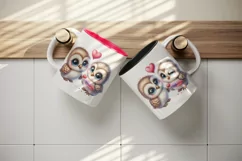 Watercolor pair of cute friendly owls holding heart Love Valentine Day print 20oz tumbler skinny mug wrap clipart t-shirt sublimation printable design