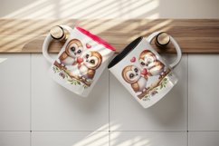 Watercolor pair of cute friendly owls holding heart Love Valentine Day print 20oz tumbler skinny mug wrap clipart t-shirt sublimation printable design