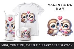 Watercolor pair of cute friendly owls holding heart Love Valentine Day print 20oz tumbler skinny mug wrap clipart t-shirt sublimation printable design
