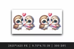 Watercolor pair of cute friendly owls holding heart Love Valentine Day print 20oz tumbler skinny mug wrap clipart t-shirt sublimation printable design