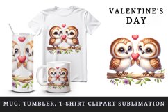 Watercolor pair of cute friendly owls holding heart Love Valentine Day print 20oz tumbler skinny mug wrap clipart t-shirt sublimation printable design