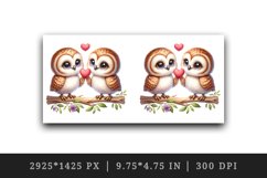 Watercolor pair of cute friendly owls holding heart Love Valentine Day print 20oz tumbler skinny mug wrap clipart t-shirt sublimation printable design