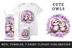 Watercolor pair of cute friendly owls pink sparkle Love Valentine Day print 20 oz tumbler skinny mug wrap clipart t-shirt sublimation printable design