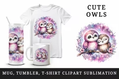 Watercolor pair of cute friendly owls pink sparkle Love Valentine Day print 20 oz tumbler skinny mug wrap clipart t-shirt sublimation printable design