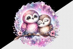 Watercolor pair of cute friendly owls pink sparkle Love Valentine Day print 20 oz tumbler skinny mug wrap clipart t-shirt sublimation printable design