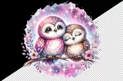Watercolor pair of cute friendly owls pink sparkle Love Valentine Day print 20 oz tumbler skinny mug wrap clipart t-shirt sublimation printable design