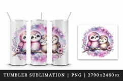 Watercolor pair of cute friendly owls pink sparkle Love Valentine Day print 20 oz tumbler skinny mug wrap clipart t-shirt sublimation printable design