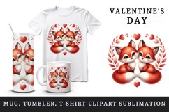 Watercolor pair of cute friendly red foxes hearts Love Valentine Day print 20 oz tumbler skinny mug wrap clipart t-shirt sublimation printable design