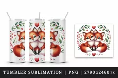Watercolor pair of cute friendly red foxes hearts Love Valentine Day print 20 oz tumbler skinny mug wrap clipart t-shirt sublimation printable design