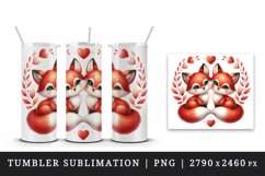 Watercolor pair of cute friendly red foxes hearts Love Valentine Day print 20 oz tumbler skinny mug wrap clipart t-shirt sublimation printable design