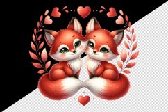 Watercolor pair of cute friendly red foxes hearts Love Valentine Day print 20 oz tumbler skinny mug wrap clipart t-shirt sublimation printable design