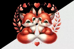 Watercolor pair of cute friendly red foxes hearts Love Valentine Day print 20 oz tumbler skinny mug wrap clipart t-shirt sublimation printable design