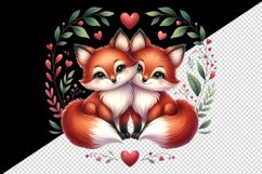 Watercolor pair of cute friendly red foxes hearts Love Valentine Day print 20 oz tumbler skinny mug wrap clipart t-shirt sublimation printable design