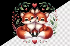 Watercolor pair of cute friendly red foxes hearts Love Valentine Day print 20 oz tumbler skinny mug wrap clipart t-shirt sublimation printable design