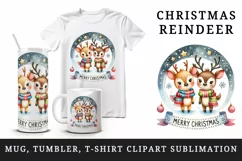 Watercolor pair of cute reindeer night stars Merry Christmas quote print 20 oz tumbler skinny mug wrap clipart t-shirt sublimation printable design