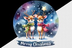 Watercolor pair of cute reindeer night stars Merry Christmas quote print 20 oz tumbler skinny mug wrap clipart t-shirt sublimation printable design