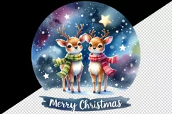 Watercolor pair of cute reindeer night stars Merry Christmas quote print 20 oz tumbler skinny mug wrap clipart t-shirt sublimation printable design