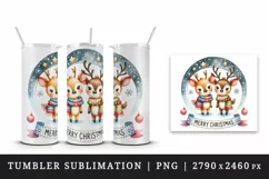 Watercolor pair of cute reindeer night stars Merry Christmas quote print 20 oz tumbler skinny mug wrap clipart t-shirt sublimation printable design
