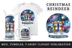 Watercolor pair of cute reindeer night stars Merry Christmas quote print 20 oz tumbler skinny mug wrap clipart t-shirt sublimation printable design