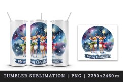 Watercolor pair of cute reindeer night stars Merry Christmas quote print 20 oz tumbler skinny mug wrap clipart t-shirt sublimation printable design
