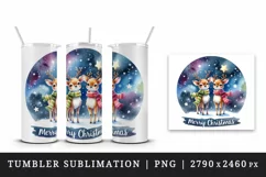 Watercolor pair of cute reindeer night stars Merry Christmas quote print 20 oz tumbler skinny mug wrap clipart t-shirt sublimation printable design