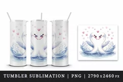 Watercolor pair of graceful cute swans heart Love Valentine Day print 20 oz tumbler skinny mug wrap clipart t-shirt sublimation printable design