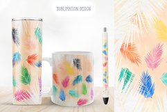 watercolor palm leaves sublimation design for tumbler and mug