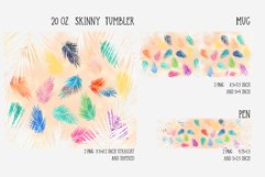 watercolor palm leaves sublimation design for tumbler and mug and pen