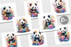 Watercolor Panda and Flower | Digital Paper Product Image 3