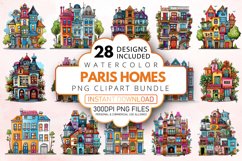 Watercolor Paris Homes Clipart Bundle Product Image 1