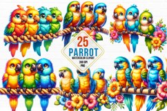 Watercolor parrot Clipart , tropical bird Sublimation Bundle Product Image 1