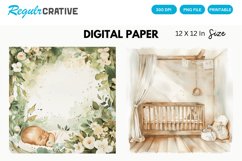 Watercolor Pastel Baby Scenes Digital Paper, Baby Scenes PNG Product Image 1