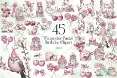 Watercolor Pastel Birthday Clipart Product Image 1
