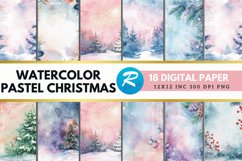 Watercolor Pastel Christmas Digital Paper Bundle Product Image 1